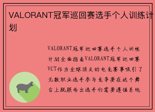 VALORANT冠军巡回赛选手个人训练计划