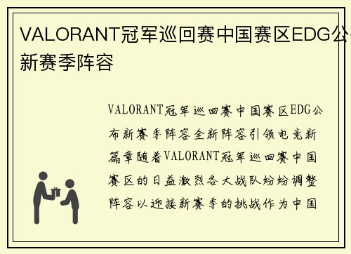 VALORANT冠军巡回赛中国赛区EDG公布新赛季阵容